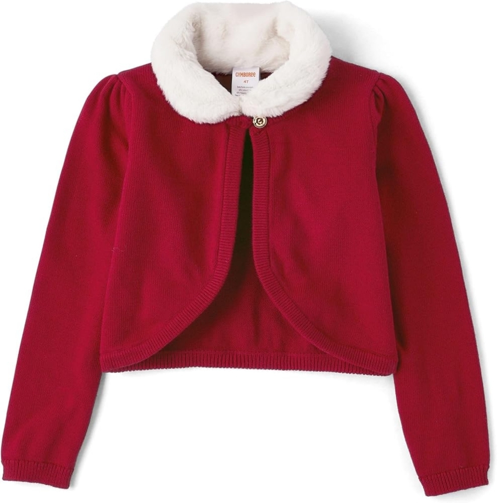 Gymboree Girls Formal Red Shrug Cape Sweater Faux Fur Collar Size 8 NEW Santa